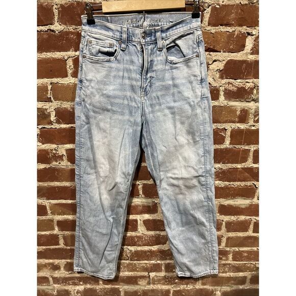 American Eagle Jeans Womens 4S Blue Highest Rise 90s Boyfriend Ripped Light Wash - Picture 1 of 4